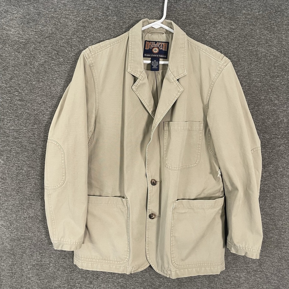 Duluth Trading Co Blazer Mens M Beige Cotton Travel Sport Coat Jacket Pockets
